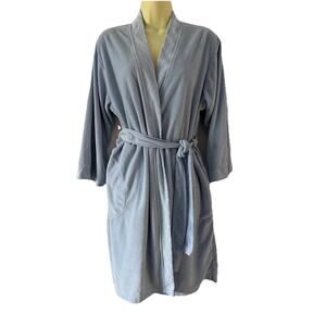 Earth Angels Blue Wrap Robe Pockets Spa Relax Cottage Core Sleepwear Size M